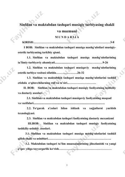 sinfdan va maktabdan tashqari musiqiy tarbiyasining shakli va mazmuni — DOCX