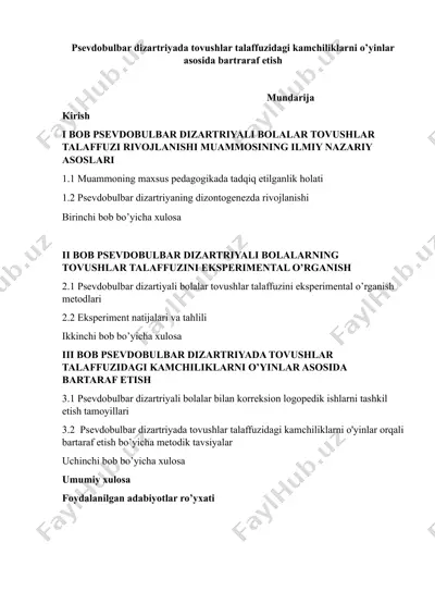psevdobulbar dizartriyada tovushlar talaffuzidagi kamchiliklarni o’yinlar asosida bartaraf etish — DOCX