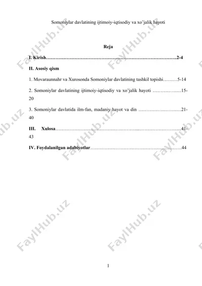 somoniylar davlatining ijtimoiy-iqtisodiy va xo’jalik hayoti — DOCX