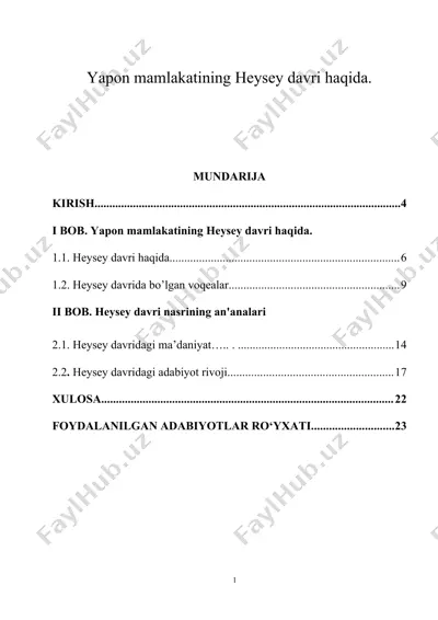 yapon mamlakatining heysey davri haqida — DOCX