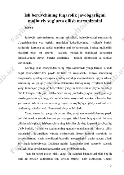 ish beruvchining fuqarolik javobgarligini majburiy sug’urta qilish mexanizmi — DOCX
