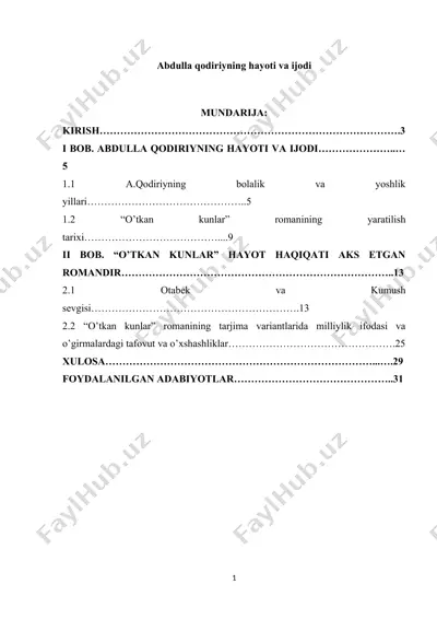 abdulla qodiriyning hayoti va ijodi — DOCX