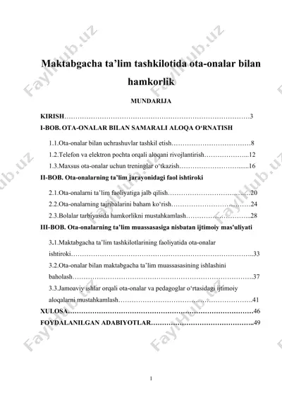 maktabgacha ta’lim tashkilotida ota-onalar bilan hamkorlik — DOCX