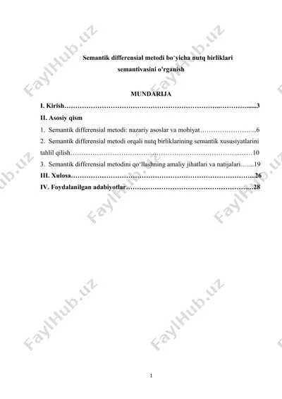 semantik differensial metodi bo‘yicha nutq birliklari semantikasini o‘rganish — DOCX