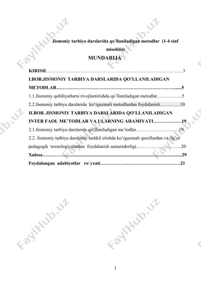 jismoniy tarbiya darslarida qo’llaniladigan metodlar (1-4 sinf misolida) — DOCX