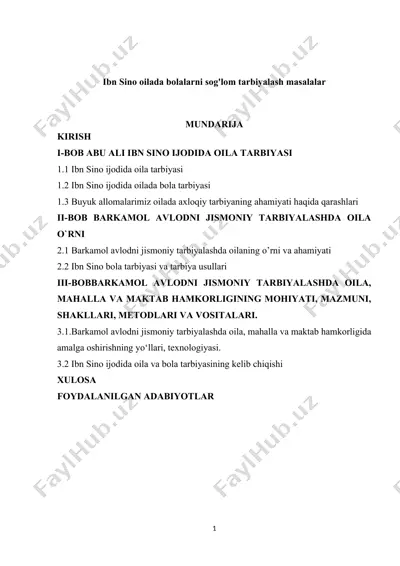 ibn sino oilada bolalarni sog'lom tarbiyalash masalalar — DOCX