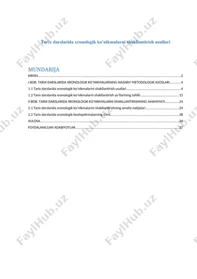 tarix darslarida xronologik ko'nikmalarni shakllantirish usullari — DOCX