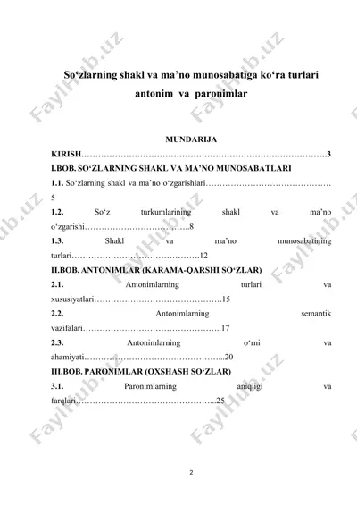 so‘zlarning shakl va ma’no munosabatiga ko‘ra turlari antonim va paronimlar — DOCX