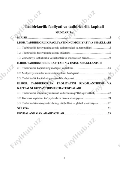 tadbirkorlik faoliyati va tadbirkorlik kapitali — DOCX