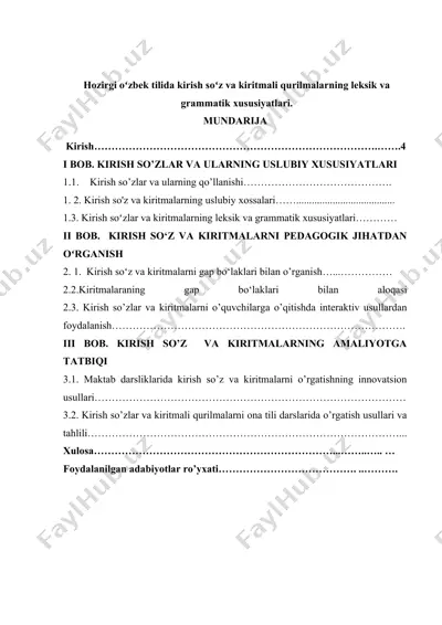 kirish so‘zlar va kiritmali qurilmalarning leksik va grammatik xususiyatlari — DOCX