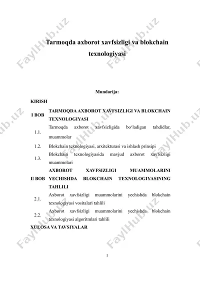 tarmoqda axborot xavfsizligi va blokchain texnologiyasi — DOCX