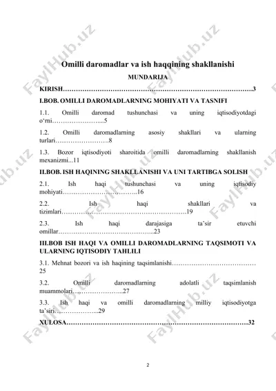 omilli daromadlar va ish haqqining shakllanishi — DOCX