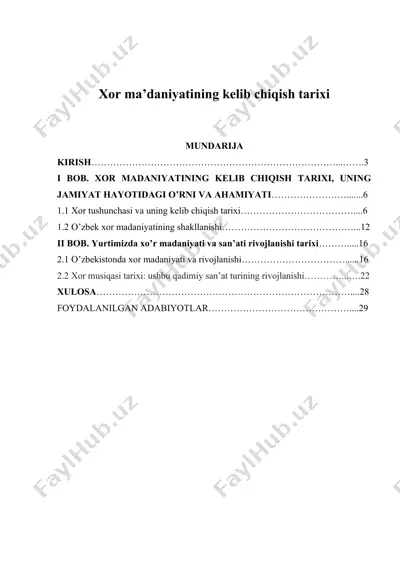 xor madaniyatining kelib chiqish tarixi — DOCX