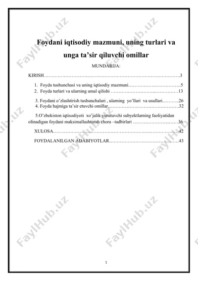 foydani iqtisodiy mazmuni, uning turlari va unga ta’sir qiluvchi omillar — DOCX