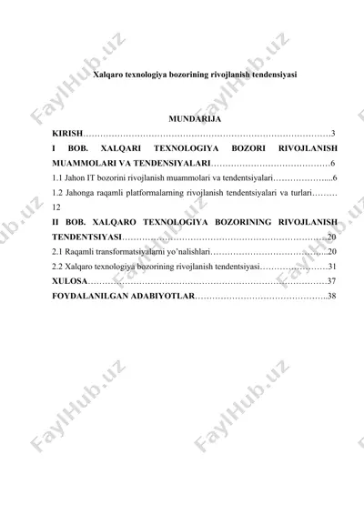 xalqaro texnologiya bozorining rivojlanish tendensiyasi — DOCX