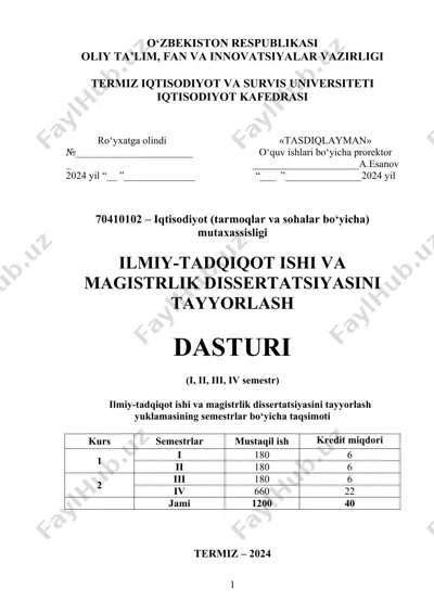 ilmiy-tadqiqot ishi va magistrlik dissertatsiyasini tayyorlash dasturi — DOCX