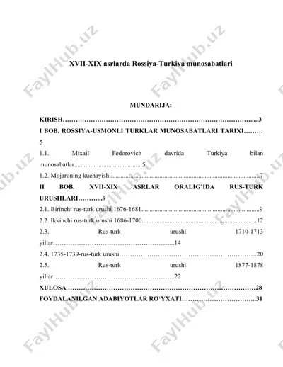 xvii-xix asrlarda rossiya-turkiya munosabatlari — DOCX