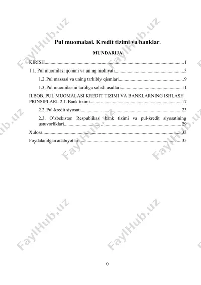 pul muomalasi. kredit tizimi va banklar — DOCX