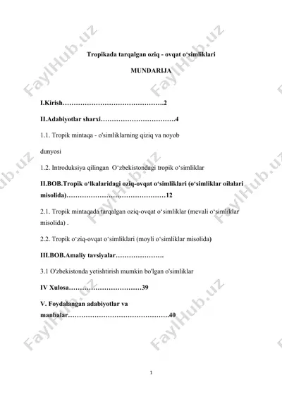 tropikada tarqalgan oziq-ovqat o‘simliklari — DOCX