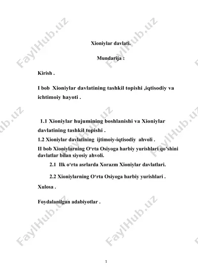 xioniylar davlati tarixi va ijtimoiy-iqtisodiy ahvoli — DOCX