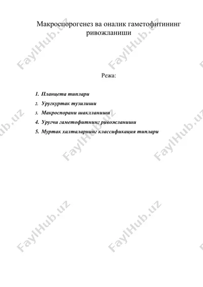 макроспорогенез ва оналик гаметофитининг ривожланиши — DOC