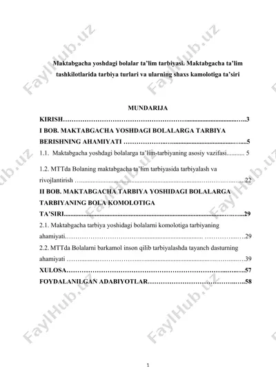 maktabgacha yoshdagi bolalar ta’lim tarbiyasi — DOCX