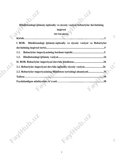 hindistondagi ijtimoiy-iqtisodiy va siyosiy vaziyat boburiylar davlatining inqirozi — DOCX