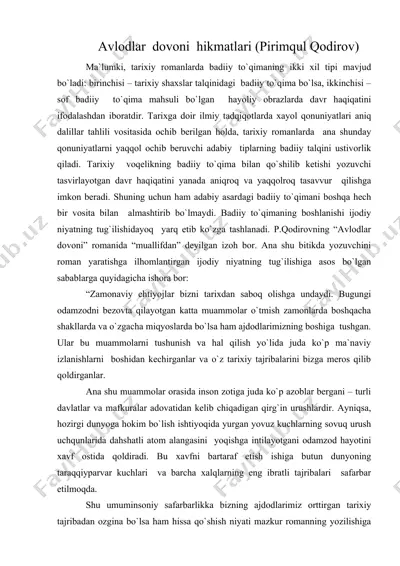 avlodlar dovoni hikmatlari (pirimqul qodirov) — DOC