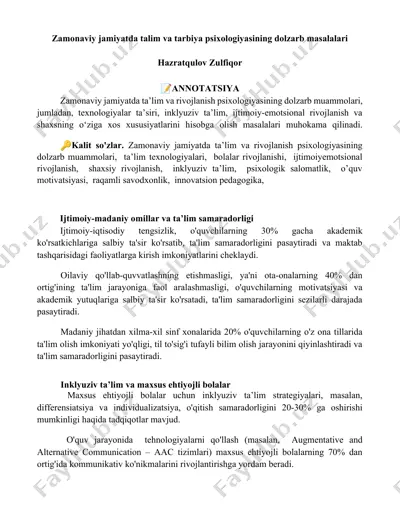 zamonaviy jamiyatda ta’lim va tarbiya psixologiyasining dolzarb masalalari — DOCX