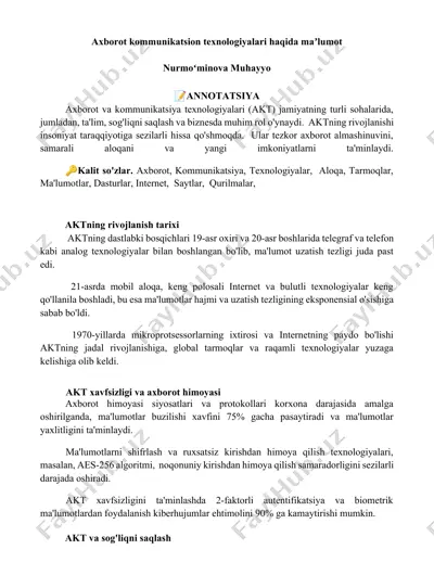 axborot va kommunikatsion texnologiyalari haqida maʼlumot — DOCX