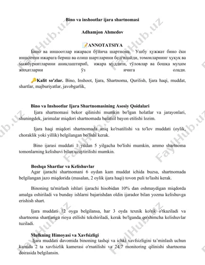 bino va inshootlar ijara shartnomasi — DOCX
