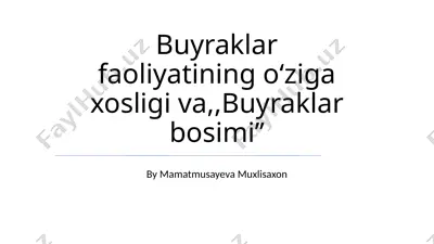 buyraklar faoliyati va bosimining o'ziga xosligi — PPTX