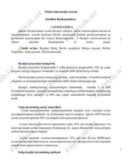 fiskal soliq byudjet siyosat — DOCX