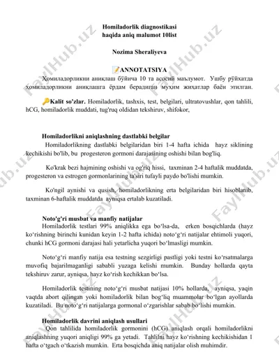 homiladorlik diagnostikasi haqida aniq ma'lumot 10list — DOCX