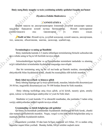 ilmiy nutq: ilmiy maqola va tezis yozishning uslubiy qoidalari — DOCX