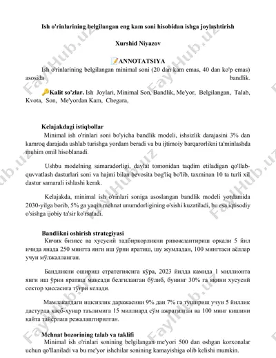 ish o'rinlarining belgilangan eng kam soni hisobidan ishga joylashtirish modeli — DOCX