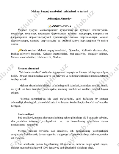 mehnat huquqi manbalari va turlari — DOCX