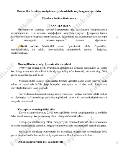 mustaqillik davrida rasmiy-idoraviy ish uslubidagi o‘zgarishlar — DOCX