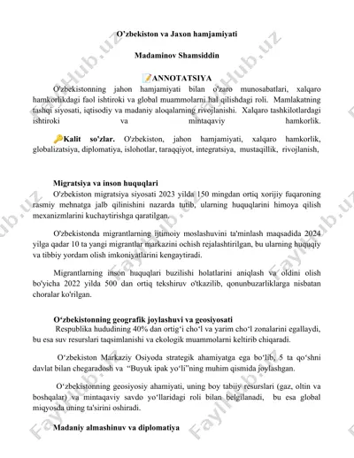 o’zbekiston va jaxon hamjamiyati — DOCX