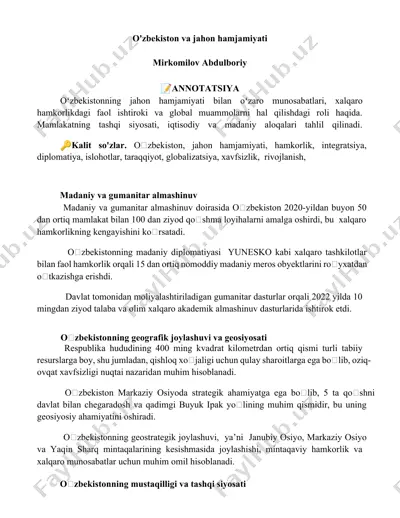 o'zbekiston va jahon hamjamiyati — DOCX