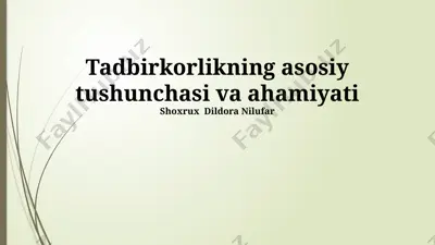 tadbirkorlikning asosiy tushunchasi va ahamiyati — PPTX