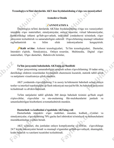 texnologiya ta'limi darslarida akt dan foydalanishning o'ziga xos xususiyatlari — DOCX