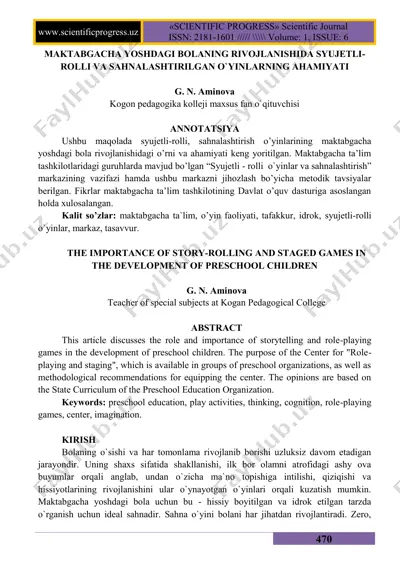syujetli-rolli va sahnalashtirish o‘yinlari markazi uchun metodik tavsiyalar — PDF