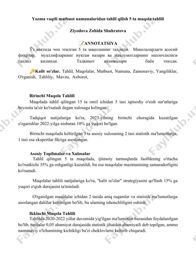 maqolalar tahlili (5 ta maqola) — DOCX