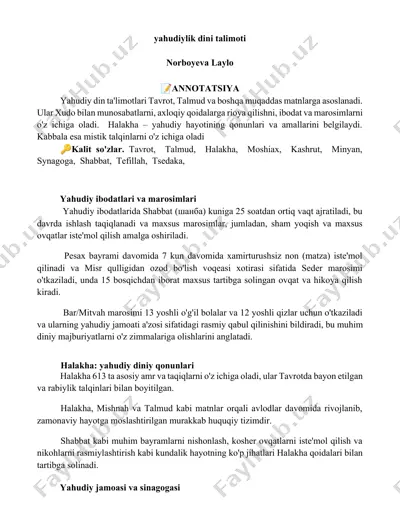 yahudiylik dini ta'limoti — DOCX