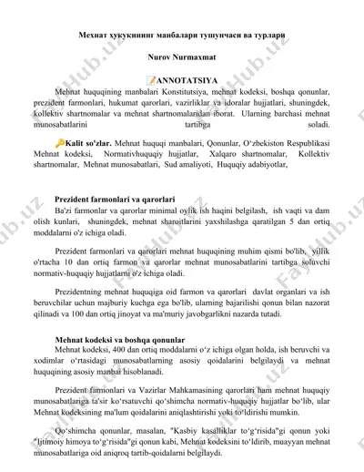 mehnat huquqining manbalari tushunchasi va turlari — DOCX