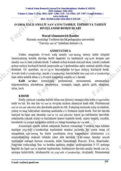 o‘zbek xalq amaliy san‘ati va yog‘och o‘ymakorligi rivojlanish bosqichlari — PDF