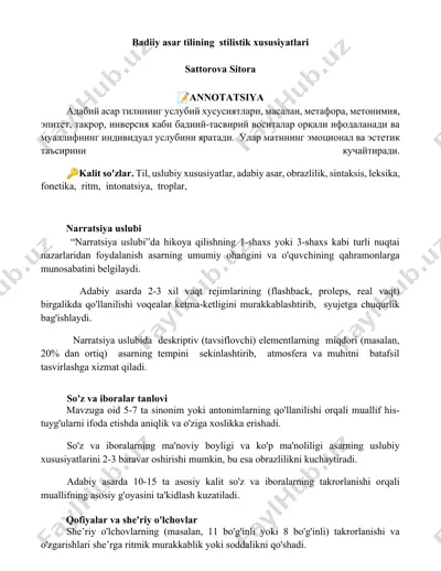 badiiy asar tilining stilistik xususiyatlari — DOCX