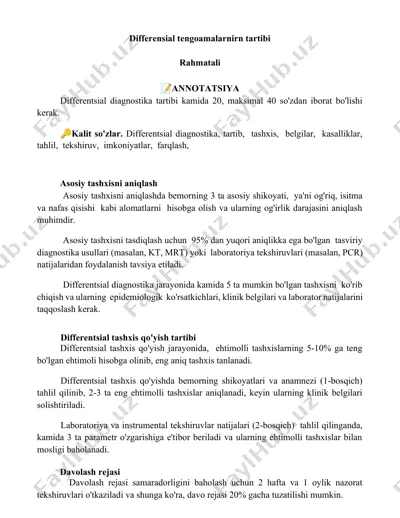 differensial diagnostika tartibi — DOCX