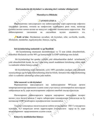 ish kiyimlari va ularning dori vositalar sifatiga ta'siri — DOCX